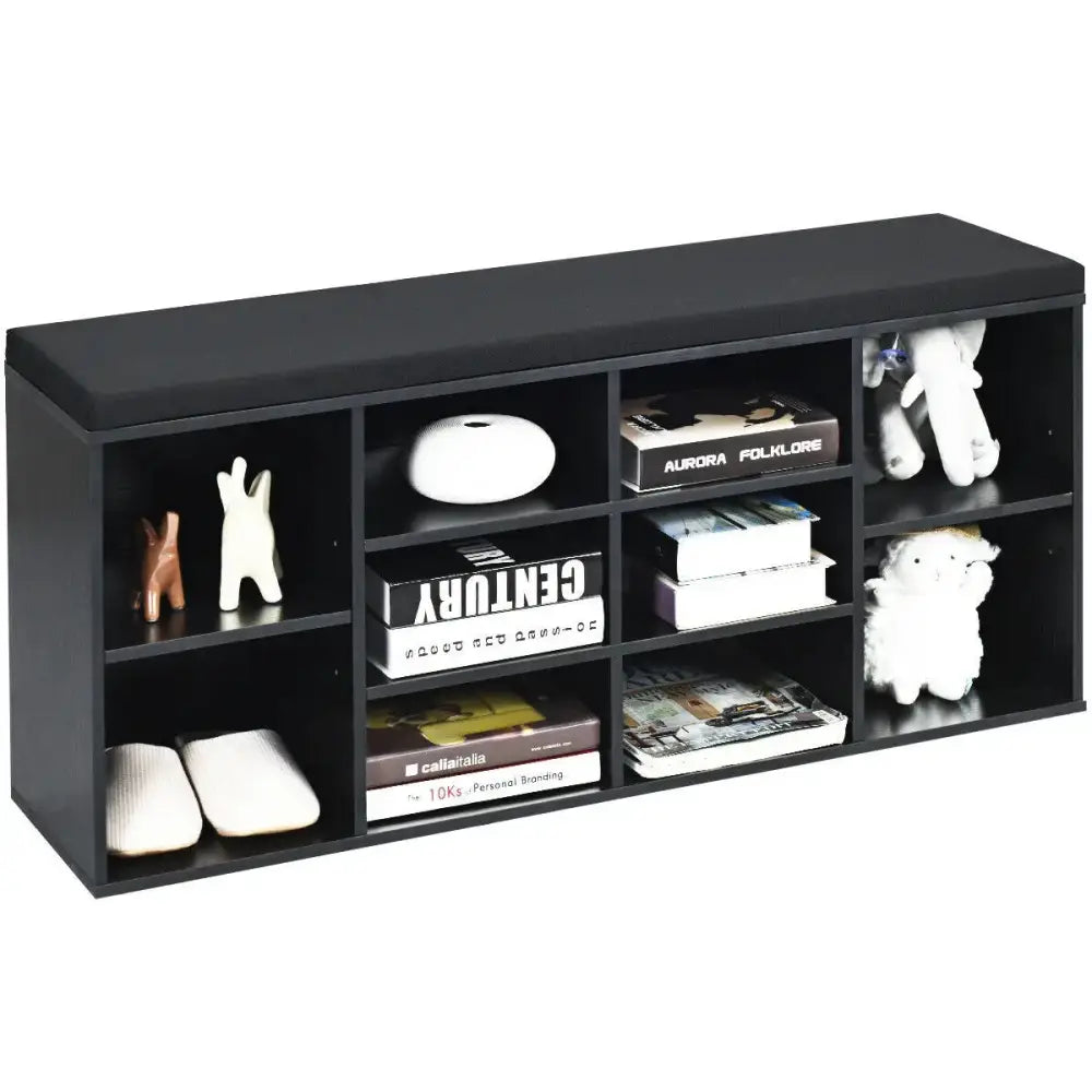 10-Cube Organizer Entryway Padded Shoe Storage Bench-Black - Black - Shoe Racks & Storage Benches