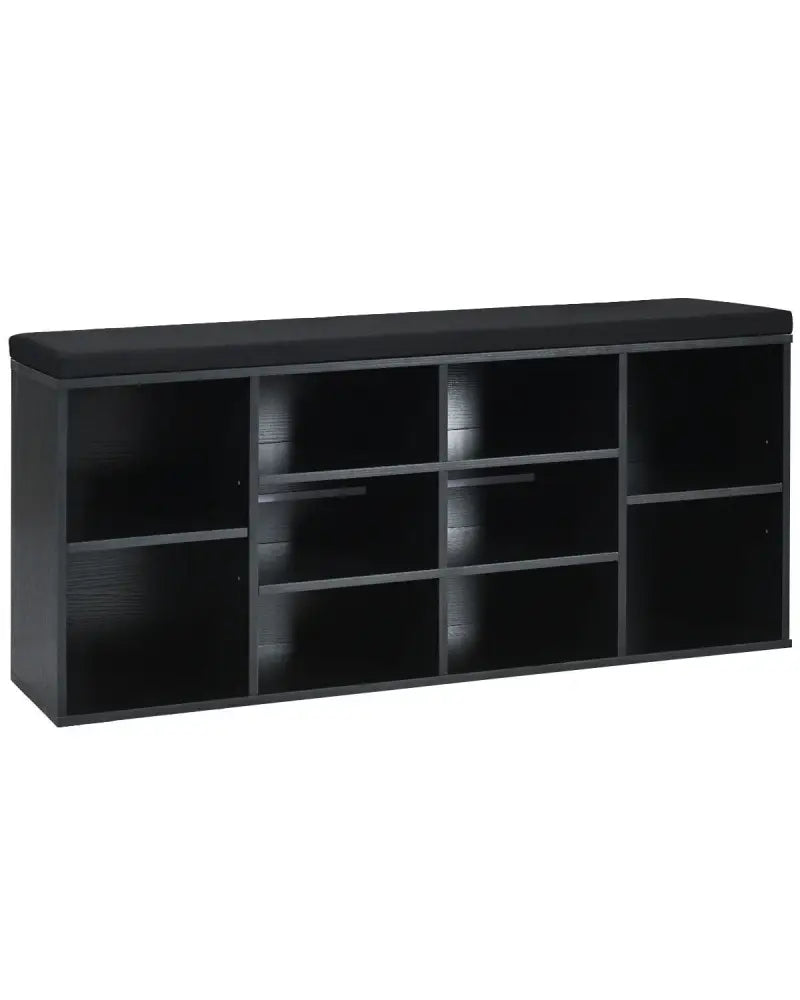10-Cube Organizer Entryway Padded Shoe Storage Bench-Black - Black - Shoe Racks & Storage Benches