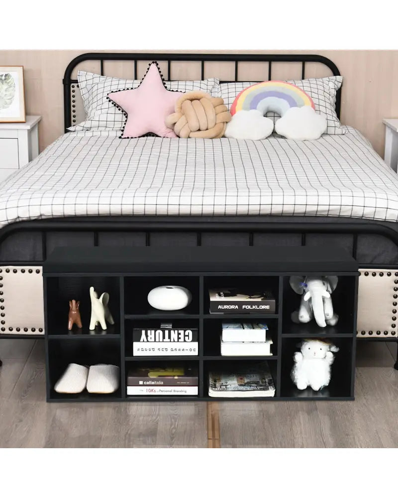 10-Cube Organizer Entryway Padded Shoe Storage Bench-Black - Black - Shoe Racks & Storage Benches