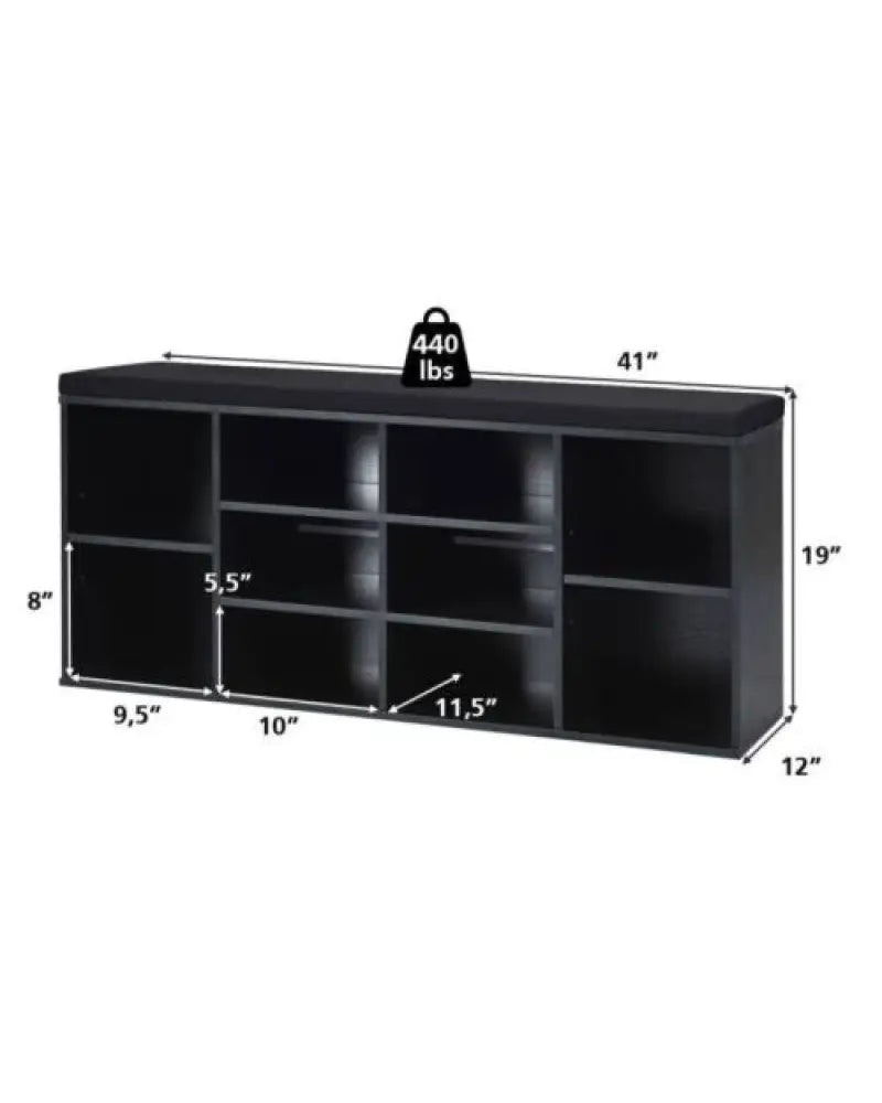 10-Cube Organizer Entryway Padded Shoe Storage Bench-Black - Black - Shoe Racks & Storage Benches
