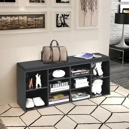 10-Cube Organizer Entryway Padded Shoe Storage Bench-Black - Black - Shoe Racks & Storage Benches