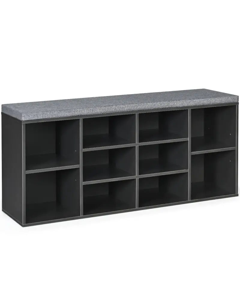 10-Cube Organizer Entryway Padded Shoe Storage Bench-Gray - Gray - Shoe Racks & Storage Benches