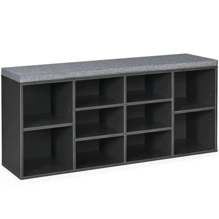 10-Cube Organizer Entryway Padded Shoe Storage Bench-Gray - Gray - Shoe Racks & Storage Benches