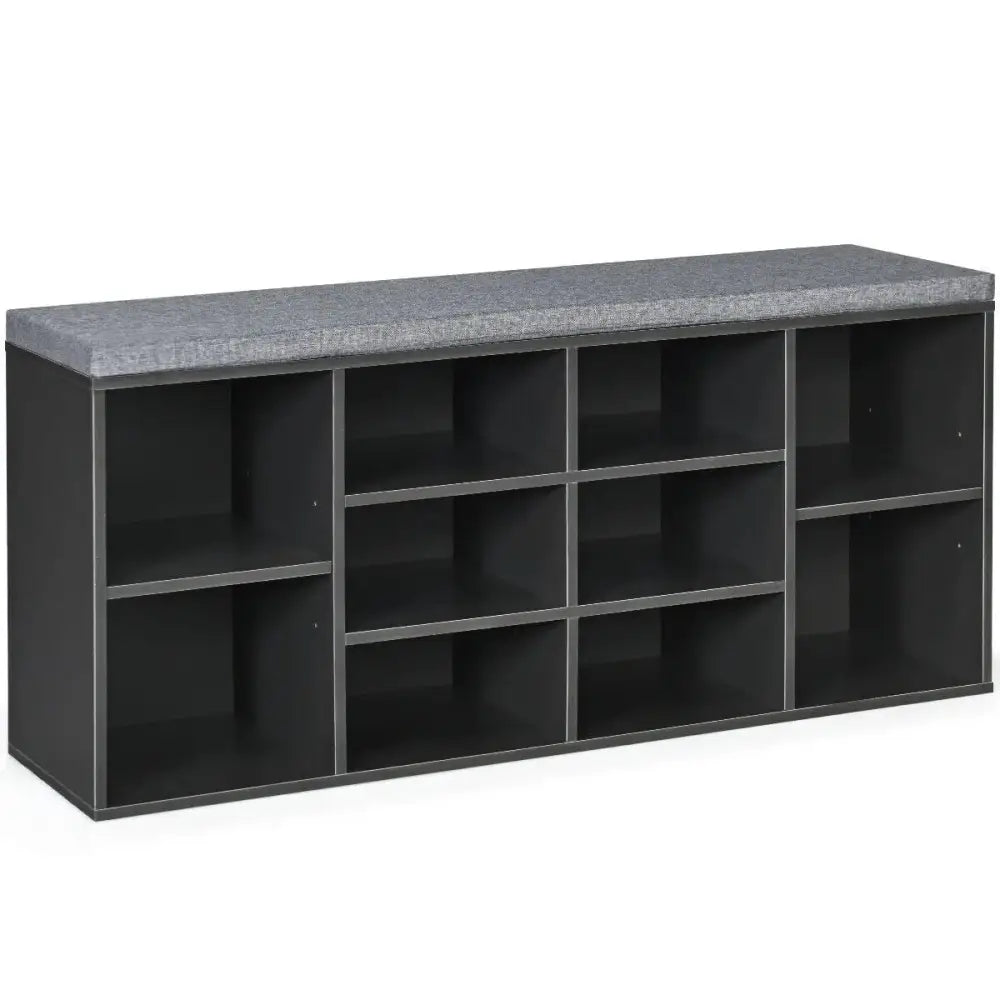 10-Cube Organizer Entryway Padded Shoe Storage Bench-Gray - Gray - Shoe Racks & Storage Benches