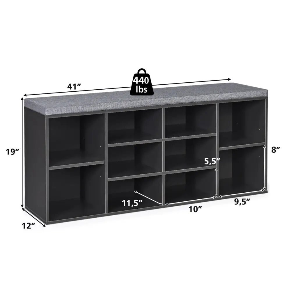10-Cube Organizer Entryway Padded Shoe Storage Bench-Gray - Gray - Shoe Racks & Storage Benches
