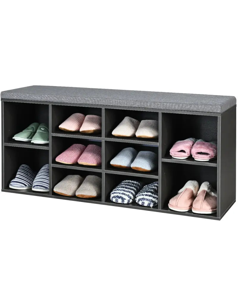10-Cube Organizer Entryway Padded Shoe Storage Bench-Gray - Gray - Shoe Racks & Storage Benches