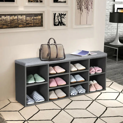 10-Cube Organizer Entryway Padded Shoe Storage Bench-Gray - Gray - Shoe Racks & Storage Benches