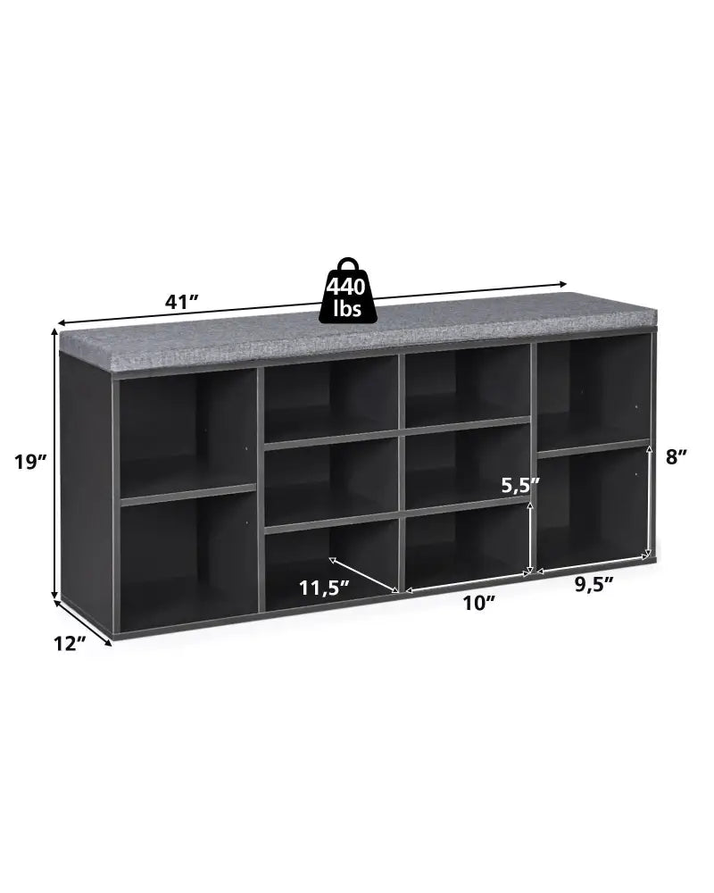 10-Cube Organizer Entryway Padded Shoe Storage Bench-Gray - Gray - Shoe Racks & Storage Benches