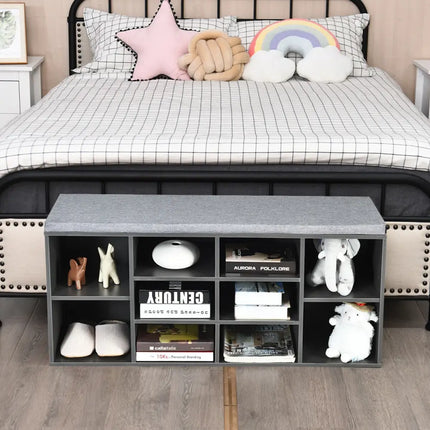 10-Cube Organizer Entryway Padded Shoe Storage Bench-Gray - Gray - Shoe Racks & Storage Benches