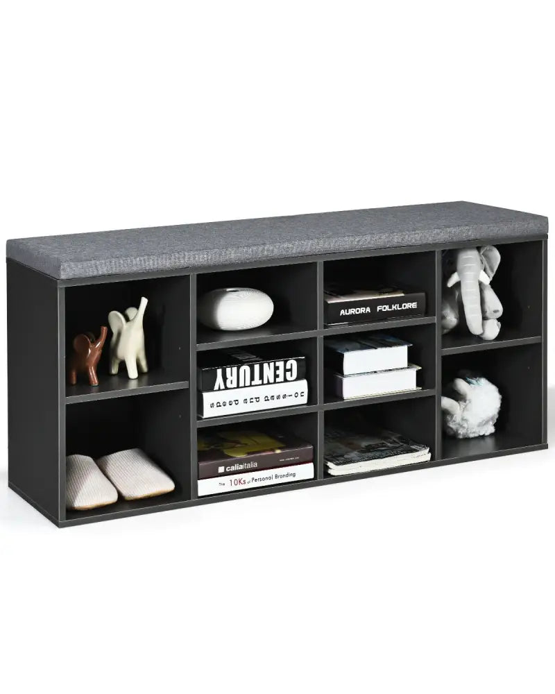 10-Cube Organizer Entryway Padded Shoe Storage Bench-Gray - Gray - Shoe Racks & Storage Benches