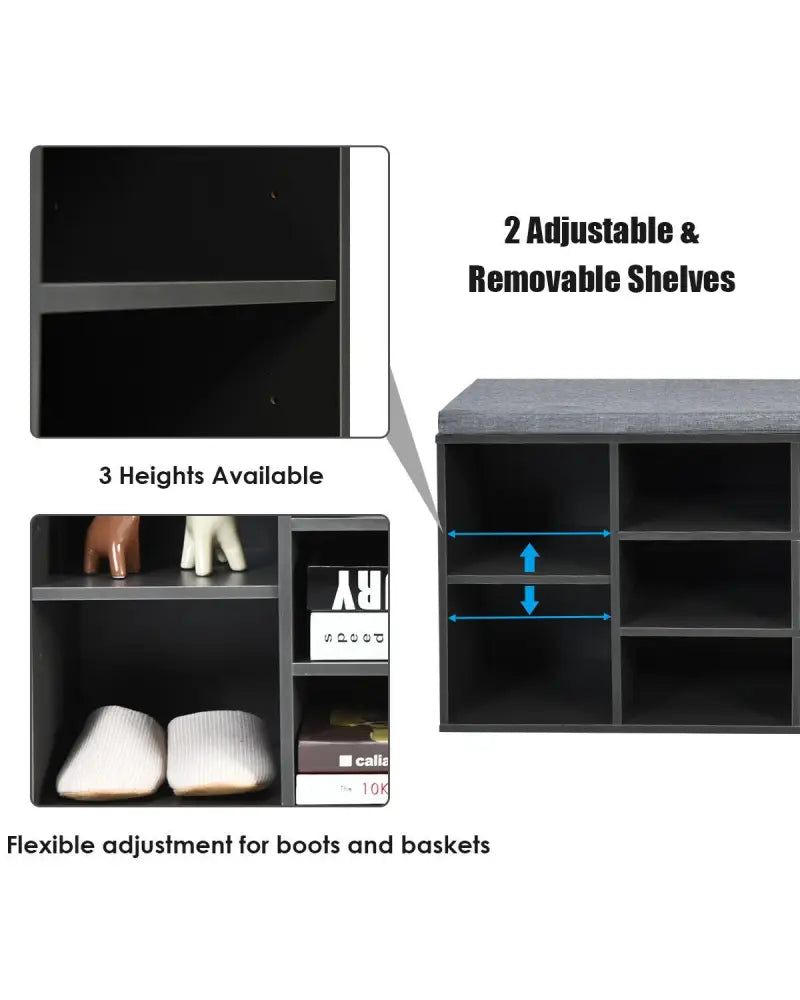 10-Cube Organizer Entryway Padded Shoe Storage Bench-Gray - Gray - Shoe Racks & Storage Benches