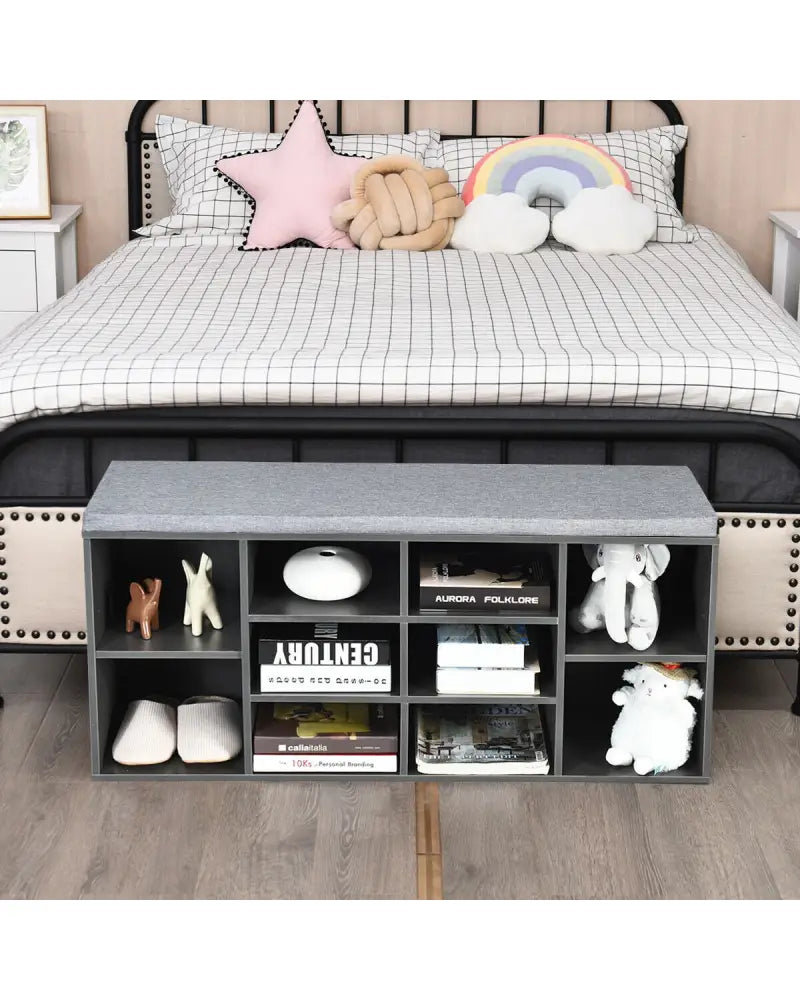10-Cube Organizer Entryway Padded Shoe Storage Bench-Gray - Gray - Shoe Racks & Storage Benches