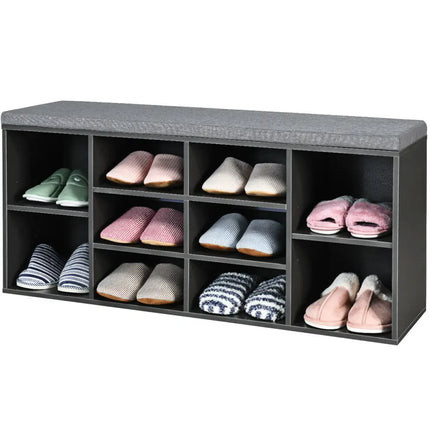 10-Cube Organizer Entryway Padded Shoe Storage Bench-Gray - Gray - Shoe Racks & Storage Benches