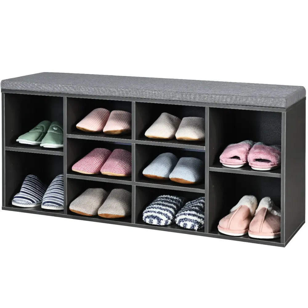 10-Cube Organizer Entryway Padded Shoe Storage Bench-Gray - Gray - Shoe Racks & Storage Benches