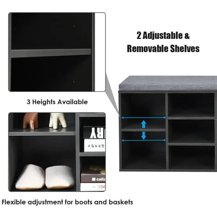 10-Cube Organizer Entryway Padded Shoe Storage Bench-Gray - Gray - Shoe Racks & Storage Benches