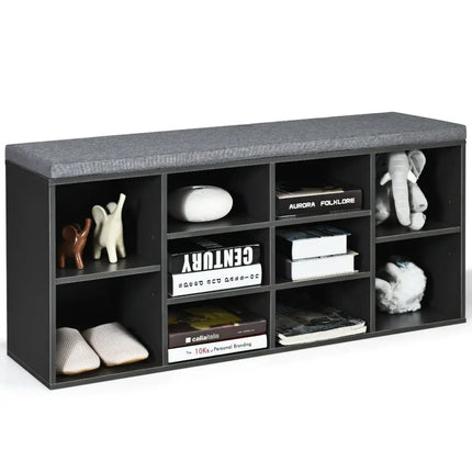 10-Cube Organizer Entryway Padded Shoe Storage Bench-Gray - Gray - Shoe Racks & Storage Benches