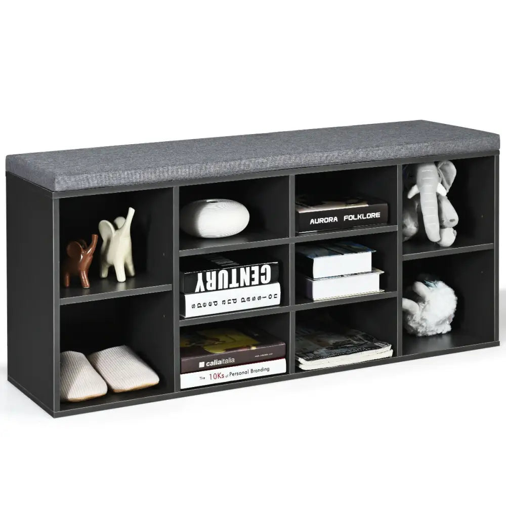 10-Cube Organizer Entryway Padded Shoe Storage Bench-Gray - Gray - Shoe Racks & Storage Benches
