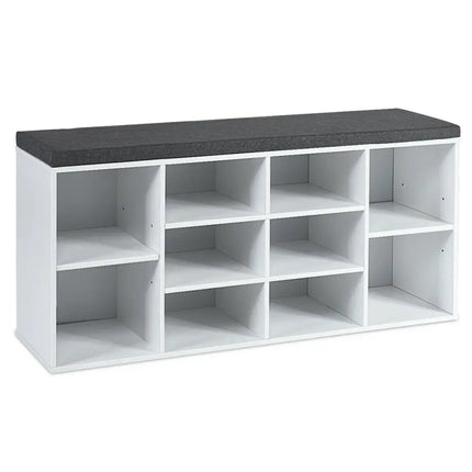 10-Cube Organizer Entryway Padded Shoe Storage Bench-White - White - Shoe Racks & Storage Benches