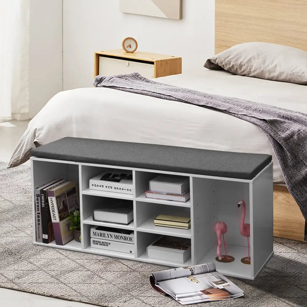 10-Cube Organizer Entryway Padded Shoe Storage Bench-White - White - Shoe Racks & Storage Benches