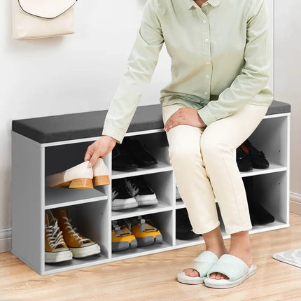 10-Cube Organizer Entryway Padded Shoe Storage Bench-White - White - Shoe Racks & Storage Benches