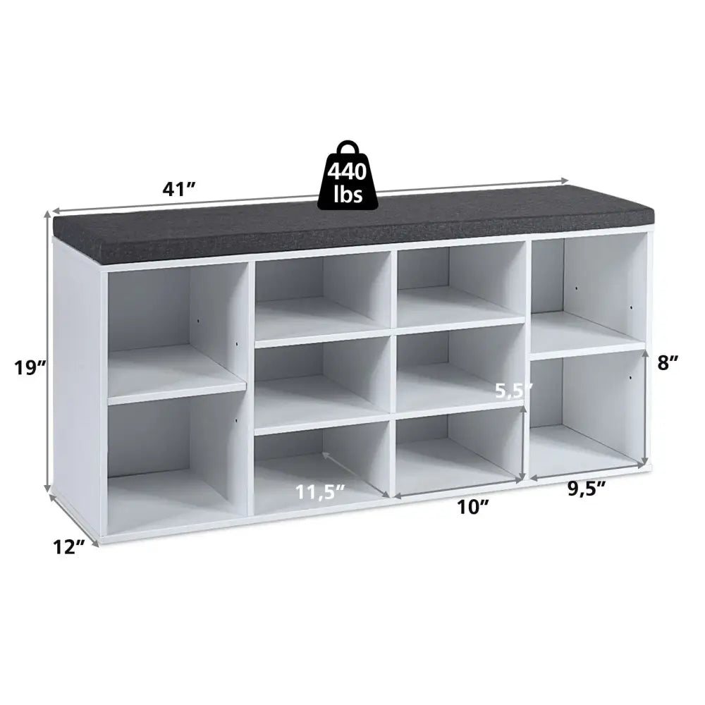 10-Cube Organizer Entryway Padded Shoe Storage Bench-White - White - Shoe Racks & Storage Benches
