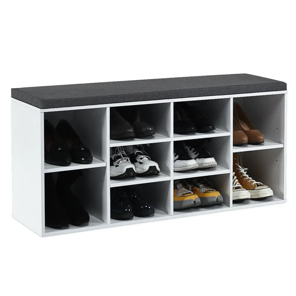 10-Cube Organizer Entryway Padded Shoe Storage Bench-White - White - Shoe Racks & Storage Benches