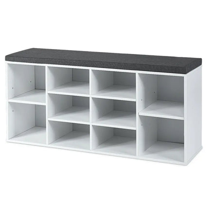 10-Cube Organizer Entryway Padded Shoe Storage Bench-White - White - Shoe Racks & Storage Benches