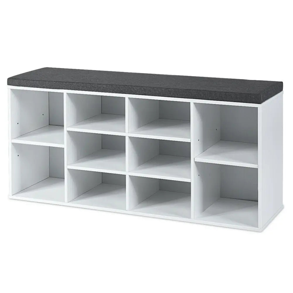 10-Cube Organizer Entryway Padded Shoe Storage Bench-White - White - Shoe Racks & Storage Benches