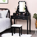 10 Dimmable Light Bulbs Vanity Dressing Table with 2 Dividers and Cushioned Stool-Black - Black - Makeup Vanities