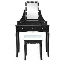 10 Dimmable Light Bulbs Vanity Dressing Table with 2 Dividers and Cushioned Stool-Black - Black - Makeup Vanities