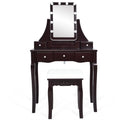 10 Dimmable Light Bulbs Vanity Dressing Table with 2 Dividers and Cushioned Stool-Brown - Brown - Makeup Vanities
