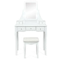 10 Dimmable Light Bulbs Vanity Dressing Table with 2 Dividers and Cushioned Stool-White - White - Makeup Vanities
