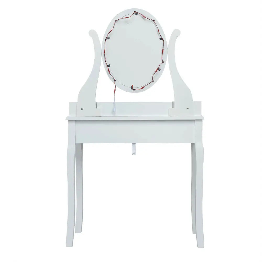 10 Dimmable Lights Vanity Table Set with Lighted Mirror and Cushioned Stool-White - White - Makeup Vanities