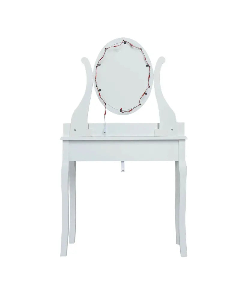 10 Dimmable Lights Vanity Table Set with Lighted Mirror and Cushioned Stool-White - White - Makeup Vanities