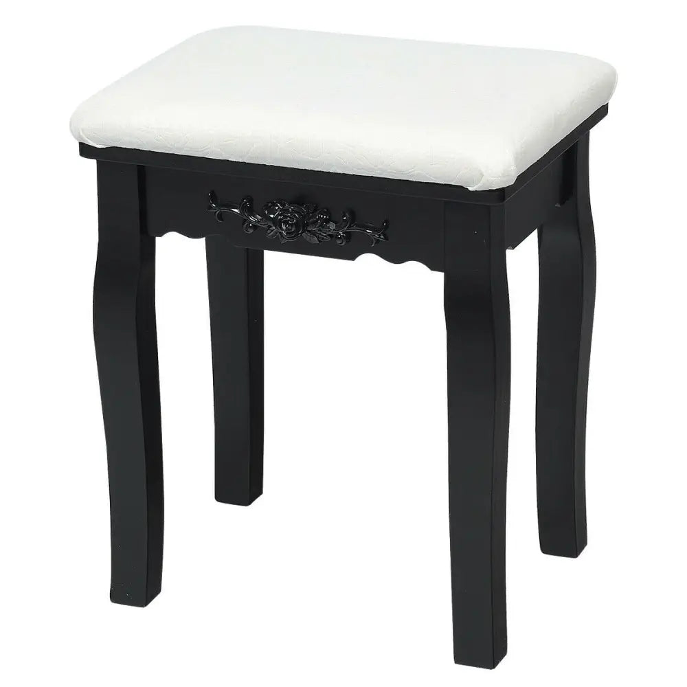 10 Dimmable Lights Vanity Table Set with Lighted Mirror and Cushioned Stool-Black - Black - Makeup Vanities