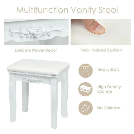 10 Dimmable Lights Vanity Table Set with Lighted Mirror and Cushioned Stool-White Costway