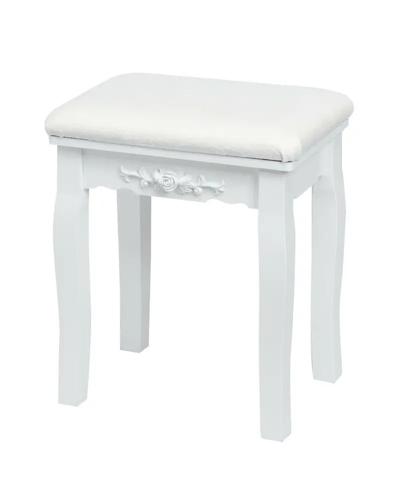 10 Dimmable Lights Vanity Table Set with Lighted Mirror and Cushioned Stool-White - White - Makeup Vanities