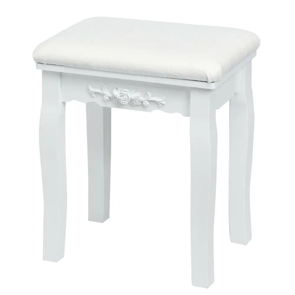 10 Dimmable Lights Vanity Table Set with Lighted Mirror and Cushioned Stool-White - White - Makeup Vanities