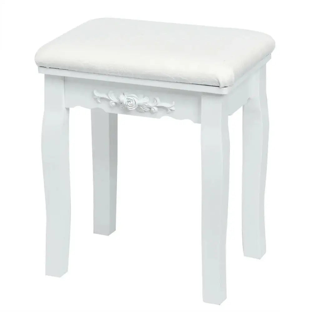 10 Dimmable Lights Vanity Table Set with Lighted Mirror and Cushioned Stool-White Costway