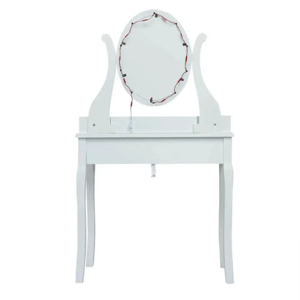 10 Dimmable Lights Vanity Table Set with Lighted Mirror and Cushioned Stool-White Costway