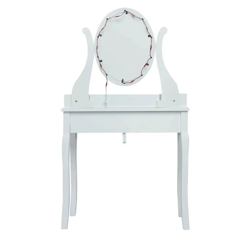 10 Dimmable Lights Vanity Table Set with Lighted Mirror and Cushioned Stool-White Costway
