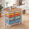 10-Drawer Rolling Cart with Wooden Tabletop and Lockable Wheels for Office-Macaron - Macaron - File Cabinets