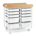 10-Drawer Rolling Cart with Wooden Tabletop and Lockable Wheels for Office-White Costway