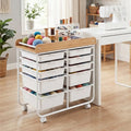 10-Drawer Rolling Cart with Wooden Tabletop and Lockable Wheels for Office-White - White - File Cabinets