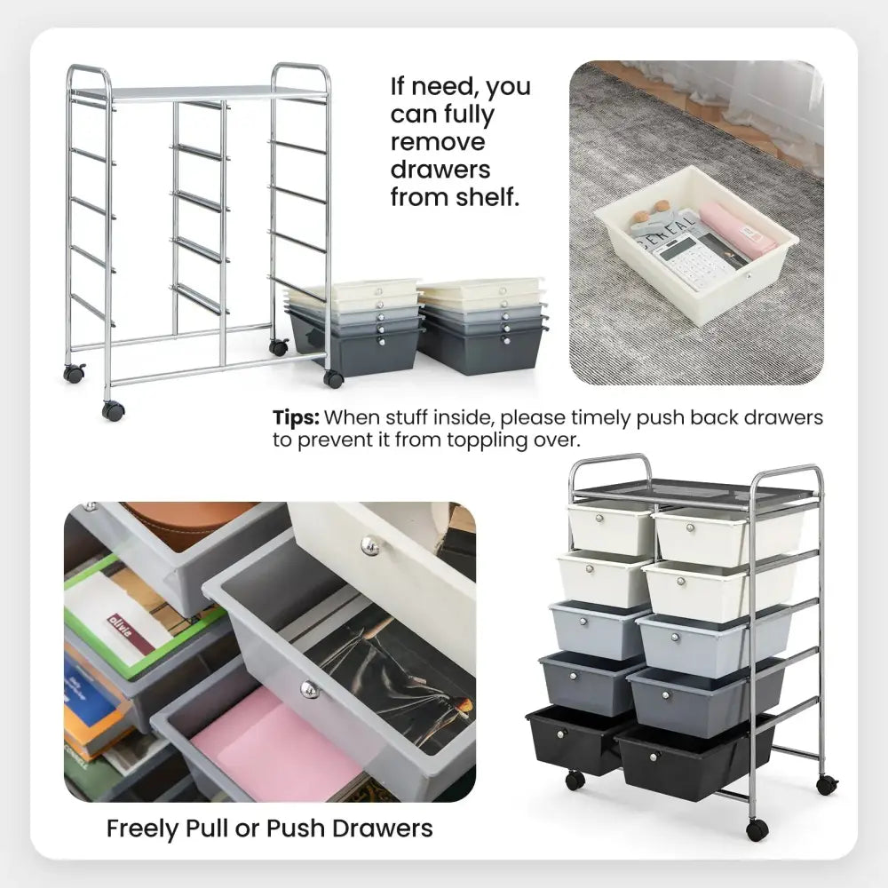 10-Drawer Rolling Storage Cart-Beige & Gray Costway