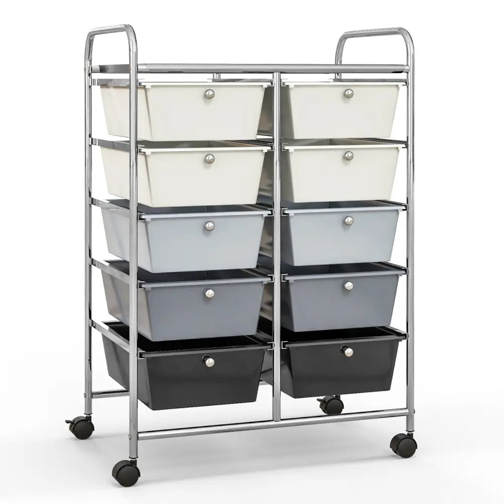 10-Drawer Rolling Storage Cart-Beige & Gray - Beige & Gray - File Cabinets