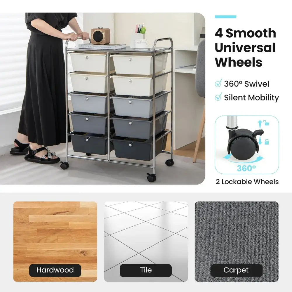 10-Drawer Rolling Storage Cart-Beige & Gray Costway