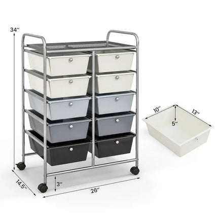 10-Drawer Rolling Storage Cart-Beige & Gray Costway