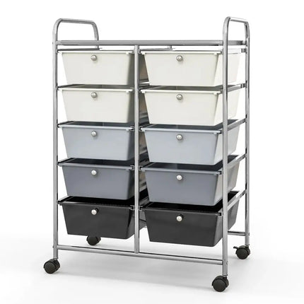 10-Drawer Rolling Storage Cart-Beige & Gray Costway