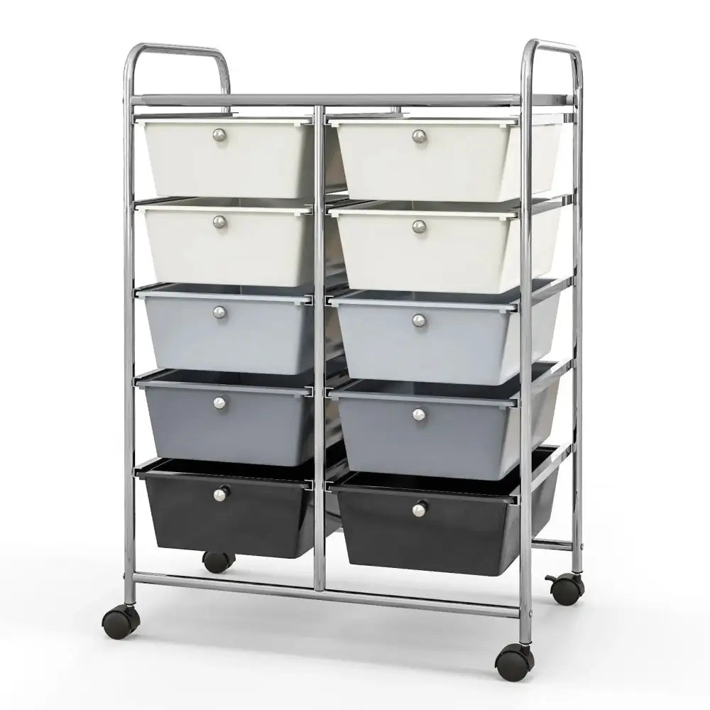10-Drawer Rolling Storage Cart-Beige & Gray Costway